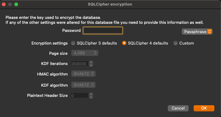 SQLCipher Encryption