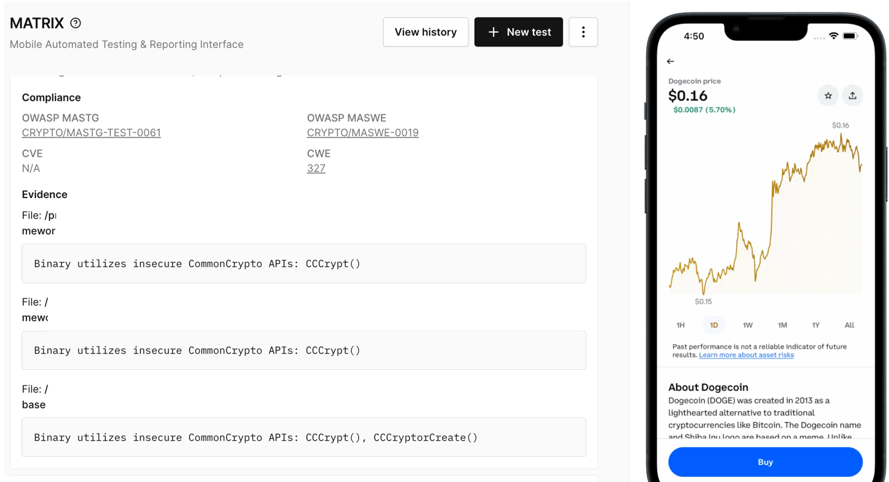 Automated mobile app compliance testing mapped to OWASP MASTG, CVEs, and GDPR controls.