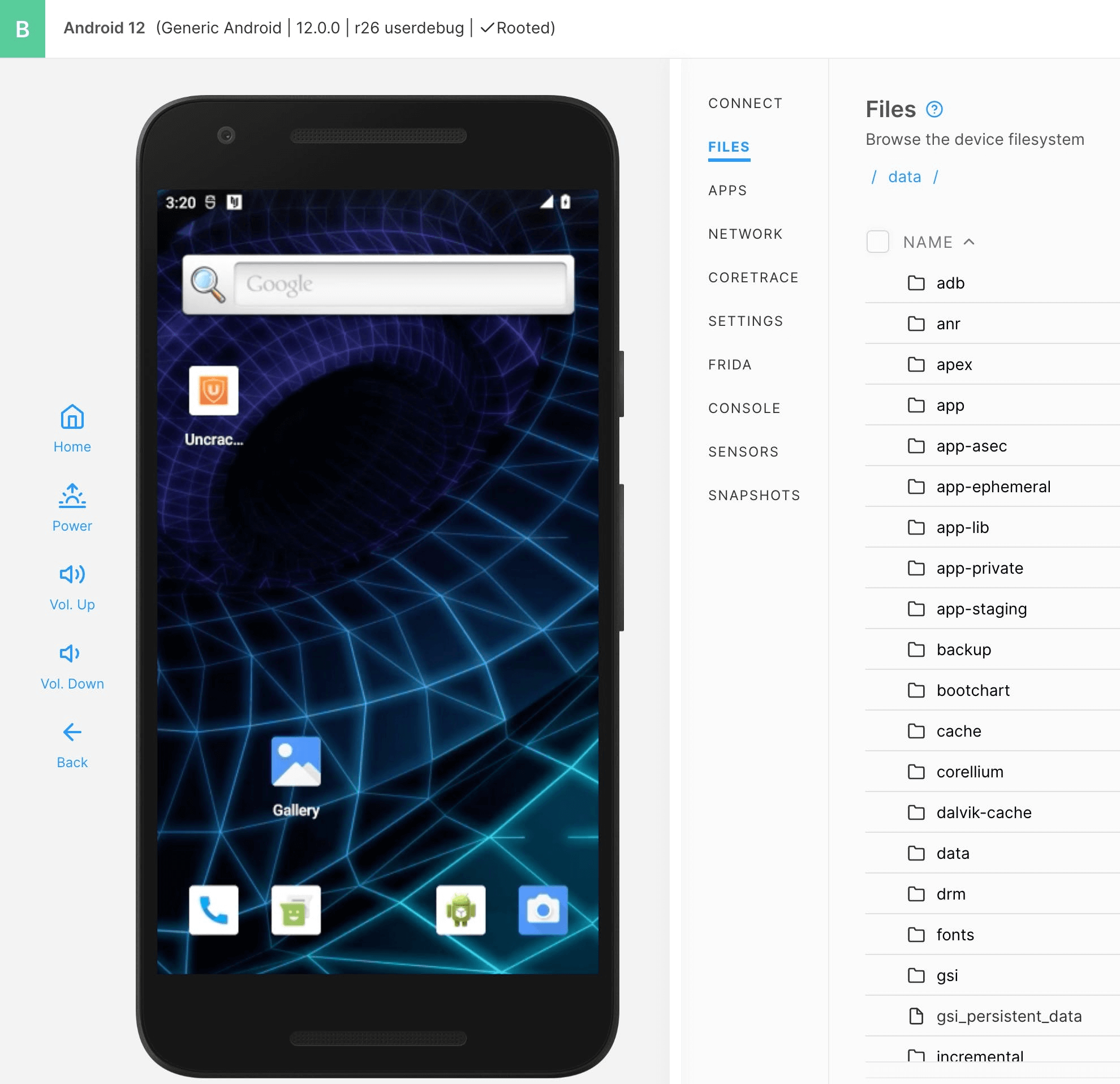 Rooted android phone browsing file system