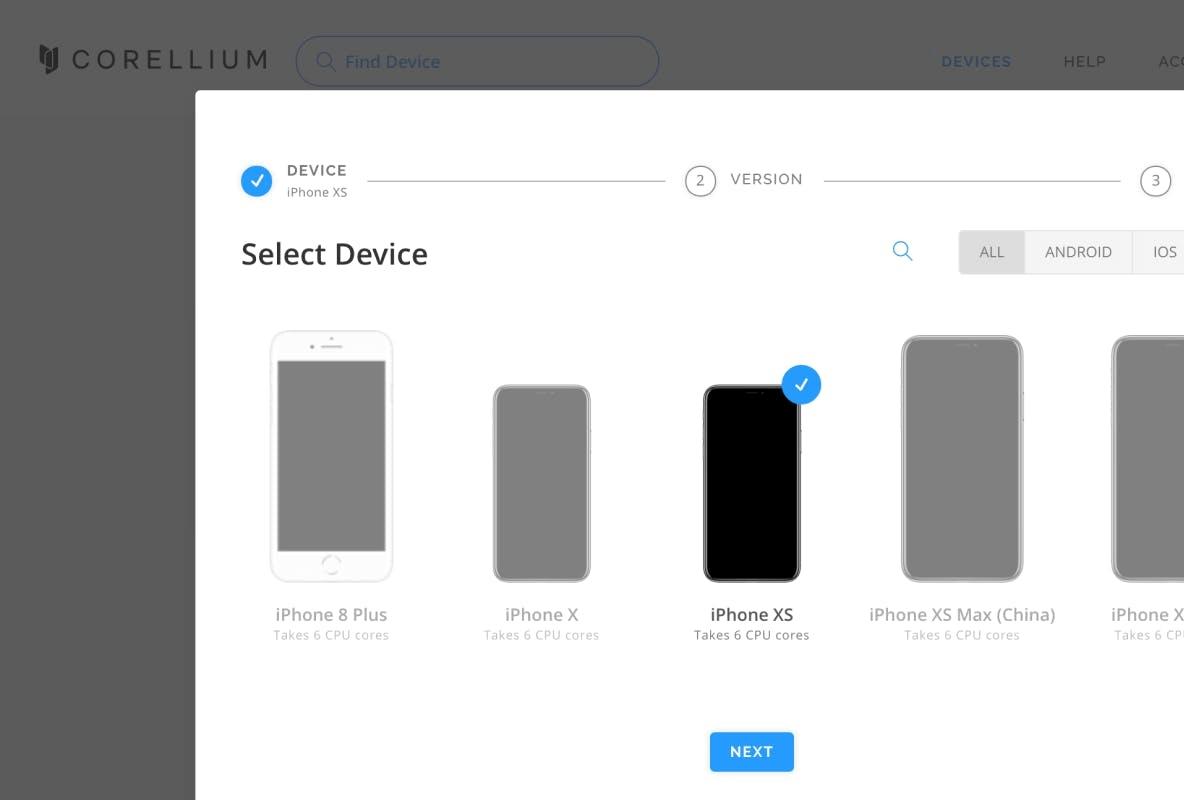 Device selection dialog