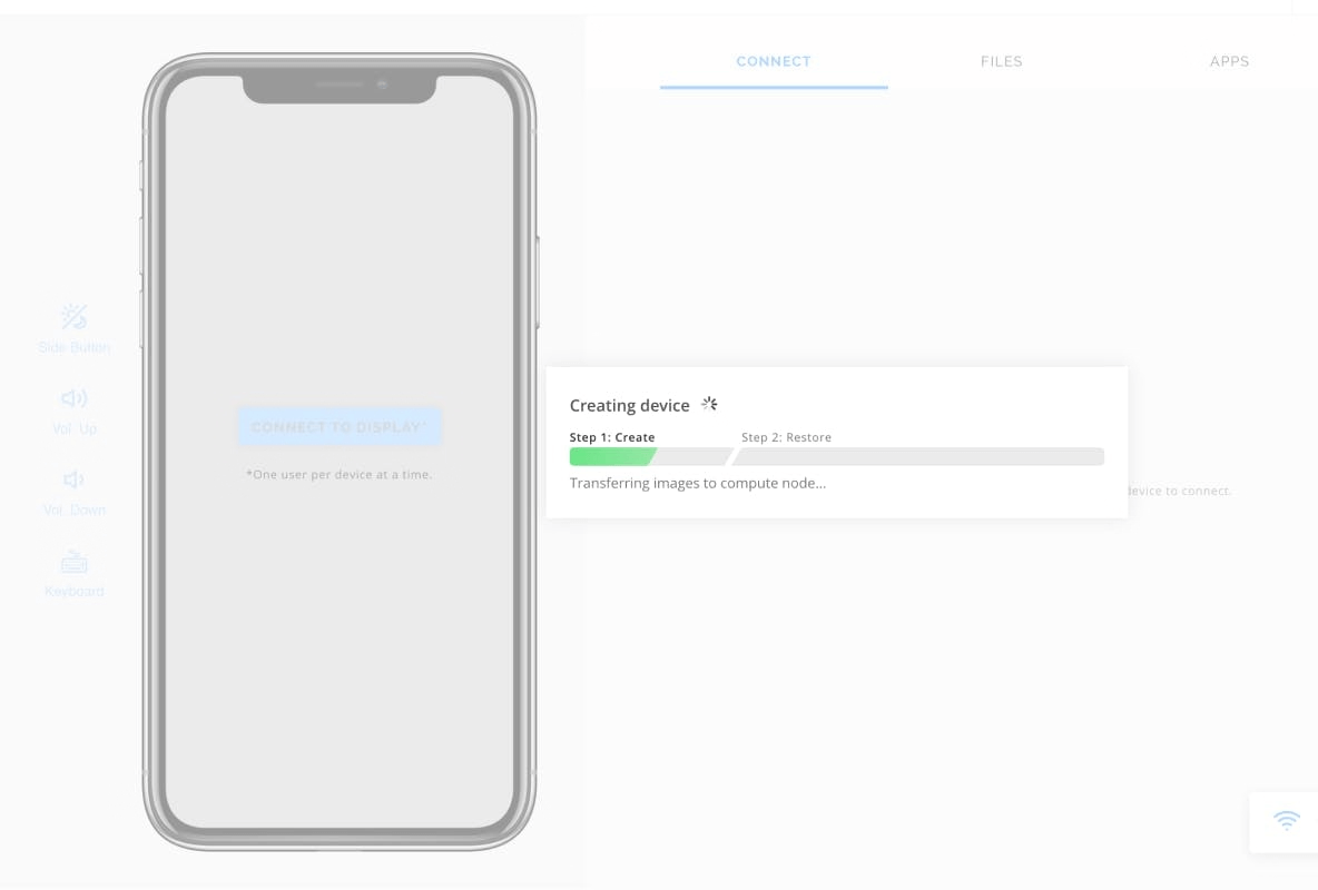 Creating device progress modal
