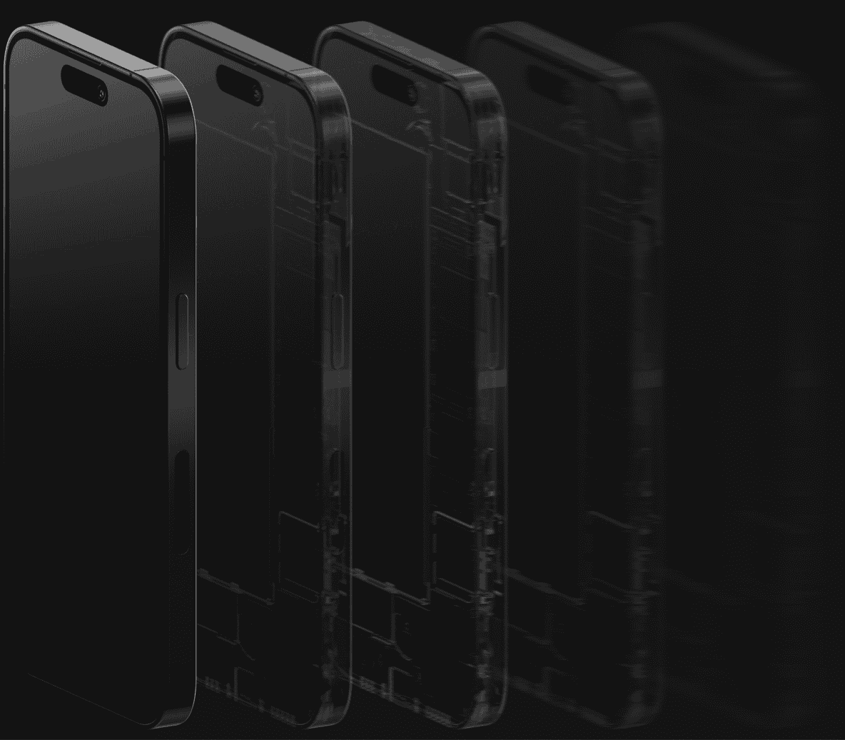 A lineup of five iPhone models becoming more gradient