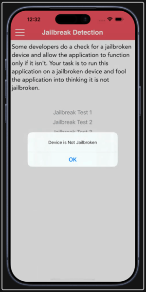 DVIA-2 jailbreak detection test passed after Frida bypass on Corellium device