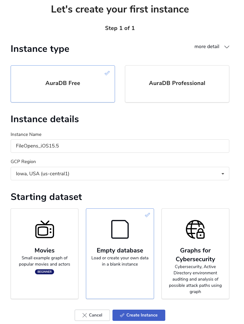 Creating the AuraDB instance