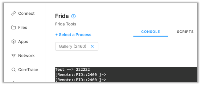 A screenshot of the Corellium Frida Tools. 